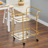 Modern Glass Drinks Trolley 2 Tier Shelves Serving Cart with Wine Bottle Holder