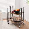 2-Tier Folding Rolling Cart Industrial Kitchen Serving Island on Wheels Foldable