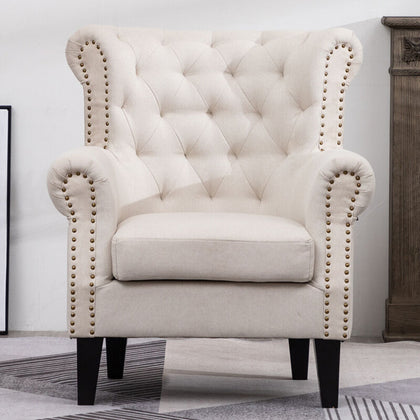 Chesterfield Queen Anne Style Armchair Lounge Sofa Deep Button Chair Fabric Seat