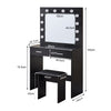 Black LED Dressing Table Set Makeup Desk Dresser Large Mirror Stool 2 Drawers