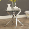 90cm Modern Round Dining Table with Glass Top & Metal Cross Legs for Dining Room