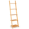 5-Tier Bamboo Ladder Shelf Space-saving Wall Mount Ladder Bookcase Display Rack