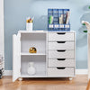 Mobile Filing 5 Drawer Pedestal Cabinet File Storage with Door Home Office White