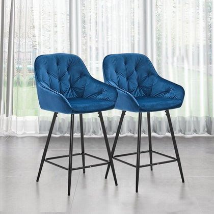 2X Bar Stools Kitchen Velvet Padded Bar Chair w/Metal Legs Dinning Room