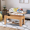 Oak Lift up Top Coffee Table with storage and shelf For Living room Home Office