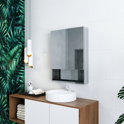 Bathroom Mirror Cabinet Storage with Shelf Cupboard Modern Stainless Steel Wall