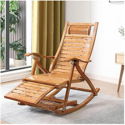 Heavy Duty Folding Rocking Chair Bamboo Living Room Indoor Outdoor Furniture