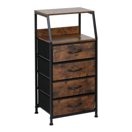 Fabric Chest of Drawers 4-Drawer Dresser Industrial Storage Cabinet with WoodTop