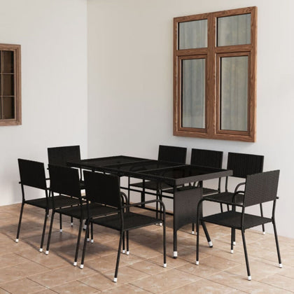 9 Piece Garden Dining Set Poly Rattan Black L6Z7