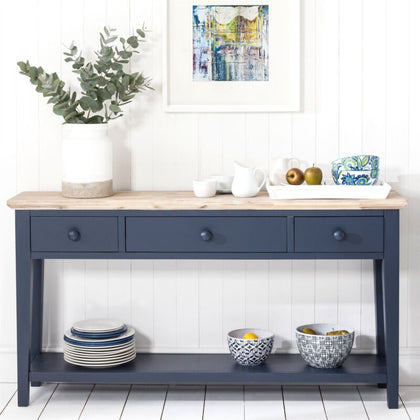 Florence Navy Blue Console Table.Kitchen hallway console table, 3 drawers&shelf