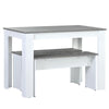 3 PCS Grey Dining Table Set Dining Table & 2 Benches Kitchen for Small Space