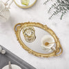 Oval Storage Tray Mirror Golden Glass Fruit Dessert Plate Makeup Jewelry Display