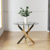 Gold Round Tempered Glass Kitchen Dining Table 2-4 Seater Reception Desk Stand