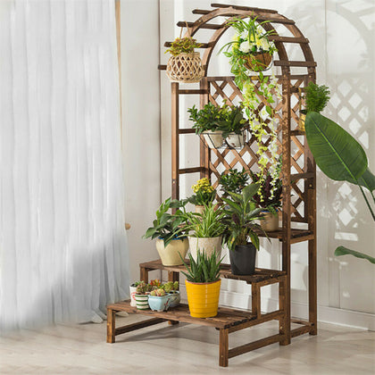 Large Wooden Plant Stand Hanging Flower Shelf Ladder Rack Garden Outdoor Indoor
