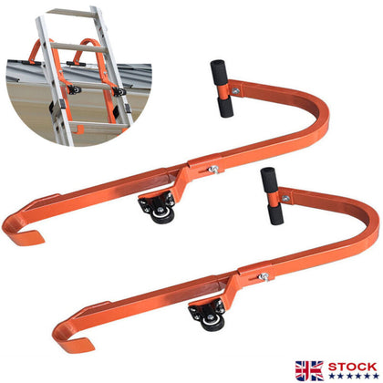 2Pc Extension Ladder Roof Hook w/ WHEEL Ladders Adapter Ladder Stabilizer Climb