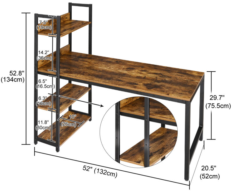 3 Layer Computer Table Industrial Study Computer Desk Office Table with 3-layer Bookshelf Sto ...