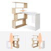 L Shaped Computer Desk Corner Desk 360 Degree Rotatable Shelves Natural wood
