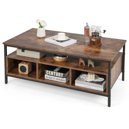 Industrial Coffee Table Wooden Cocktail Center Table with Storage Shelf