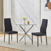 5Pcs Round Dining Table Set Glass Dining Table+ 4 Black Linen Dining Chairs Set