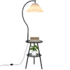 Floor Lamp with Table Shelves Pleat Lampshade Standing Lamp Bed Sofa Side Table