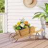 Wooden Wagon Planter Stand Garden Patio Wheelbarrow Flower Cart Decoration
