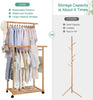 Rolling Bamboo Clothes Rail Full Open Wardrobe Garment Rack Stand Trousers Bar