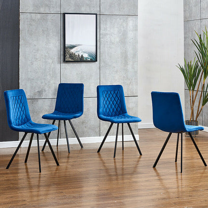 4Pcs Velvet Dining Chairs Metal Leg Padded Dining Room Kitchen Office Blue Color