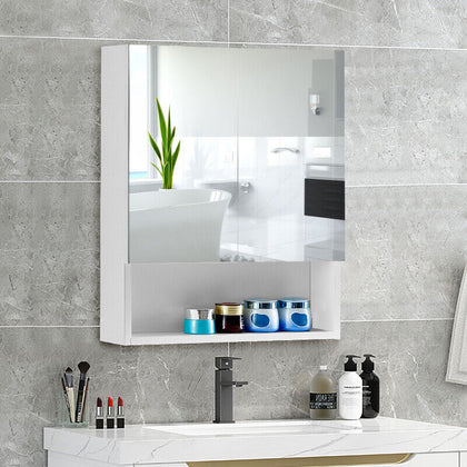 White Bathroom Mirror Cabinet Wall Mounted Storage LED Unit Corner Wooden Shelf