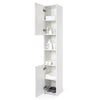 White Tall Bathroom Cabinet Slim Storage Cabinet w/ 2 High Gloss Doors&6 Shelves