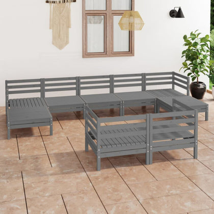 9 Piece Garden Set Grey Solid Pinewood A9T9