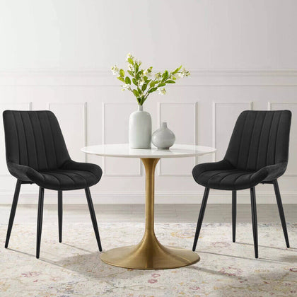 2xGrey Dining Chairs Set Velvet Upholstered Back Dining Room Reception Chair