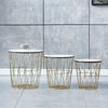 Set of 3 Storage Basket Nested Tables Side Table Metal Wire White Marble Effect