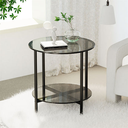 Modern Round Tempered Glass Coffee Table Accent End Table Apartment Space Saving