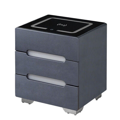Grey Bedside Tables Cabinets 3 Drawers Wireless Charging LED Lights Bedroom