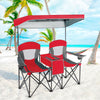 Double Sunshade Folding Chairs Outdoor 2-person Chairs w/Sun Protective Canopy