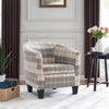 Modern Tartan Fabric Tub Chair Beige or Grey Armchair Occasional Accent Chair
