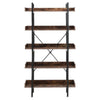 5 Tier Bookcase Shelves Wood & Metal Ladder Metal Pipe Industrial Bookshelf Unit