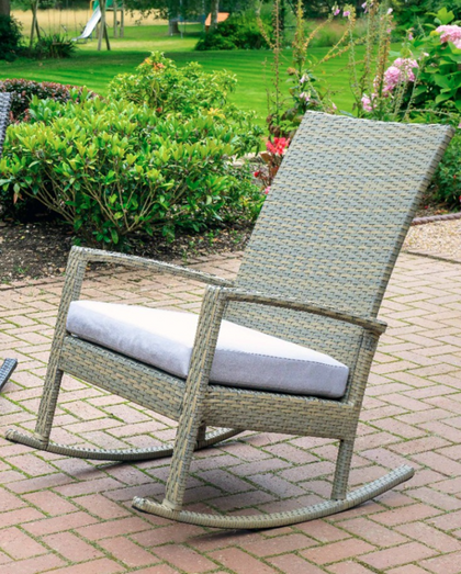 PATIO ROCKING RATTAN GARDEN CHAIR LIGHT BROWN WICKER OUTDOOR INDOOR WITH CUSHION