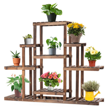 6-Tier Wooden Plant Stand 9 Pots Flower Display Shelf Indoor Outdoor Decoration
