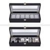Mondeer 6 Slots Watch Box Black Watch Display Organizer Lockable PU Leather