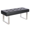 Dining Bench Long Seat Chairs Black Faux PU Leather Lounge Stool Base Steel Home