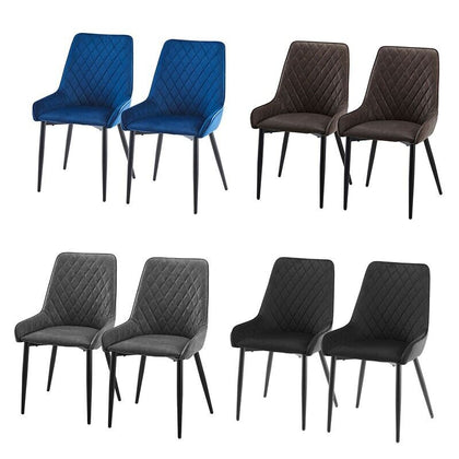 2 Luxury Dining Chairs Metal Leg Diamond Seat High Back Velvet/ Faux Leather