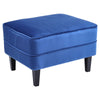 Luxury Velvet Blue Modern Armchair Button-tufted Soft Accent Chair W/Footstool