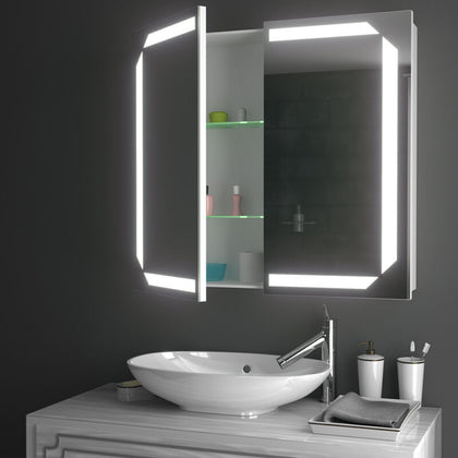 Bathroom Led Mirror Cabinet 2 Doors Toiletries Medicine Organizer Shaver Socket