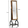 2-in-1 Rolling Jewelry Cabinet Mobile Mirrored Armoire W/ Mesh Shelf Lockable
