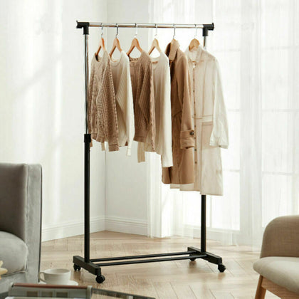 Garment Rack Single Adjustable Portable Clothes Rail Hanging Storage Rail Stand