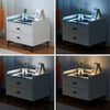 High Gloss White 2 Drawers Bedside Table LED Light Wireless Charging Nightstand