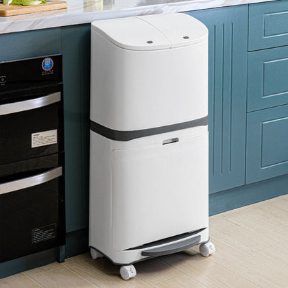48L Mobile Recycling Bin 2 Tier Large Kitchen Waste Rubbish Pedal Bin Dustbin