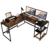 Revisible L Shaped Desk w/ Storage Shelves, 2 Person Workstation Table