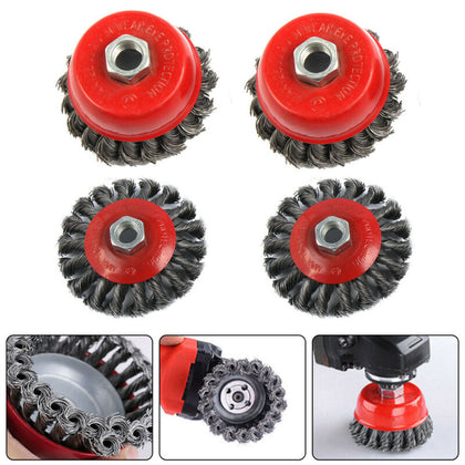 4pcs Twist Knot Semi Flat Wire Wheel Cup Brush Set Kit For 115mm Angle Kits UK